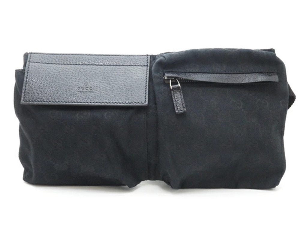 Gucci Bag Waist Crossbody Bum Black GG Canvas Calfskin